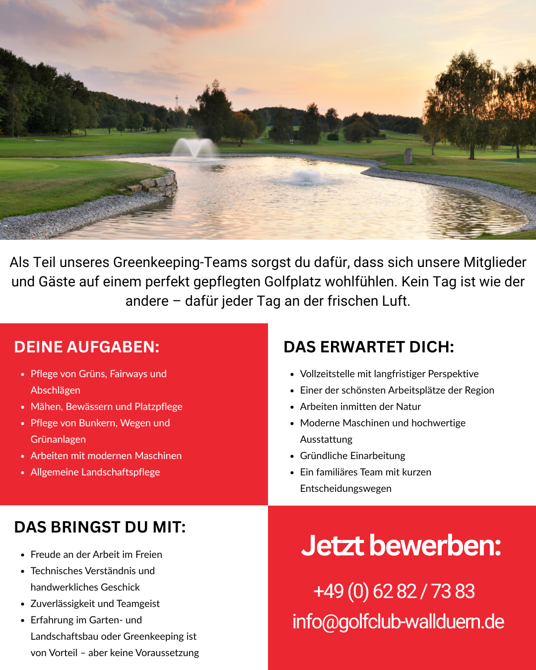 Aufgaben und Erwartungen für Mitarbeiter im Greenkeeper-Team beim Golfclub Walldürn